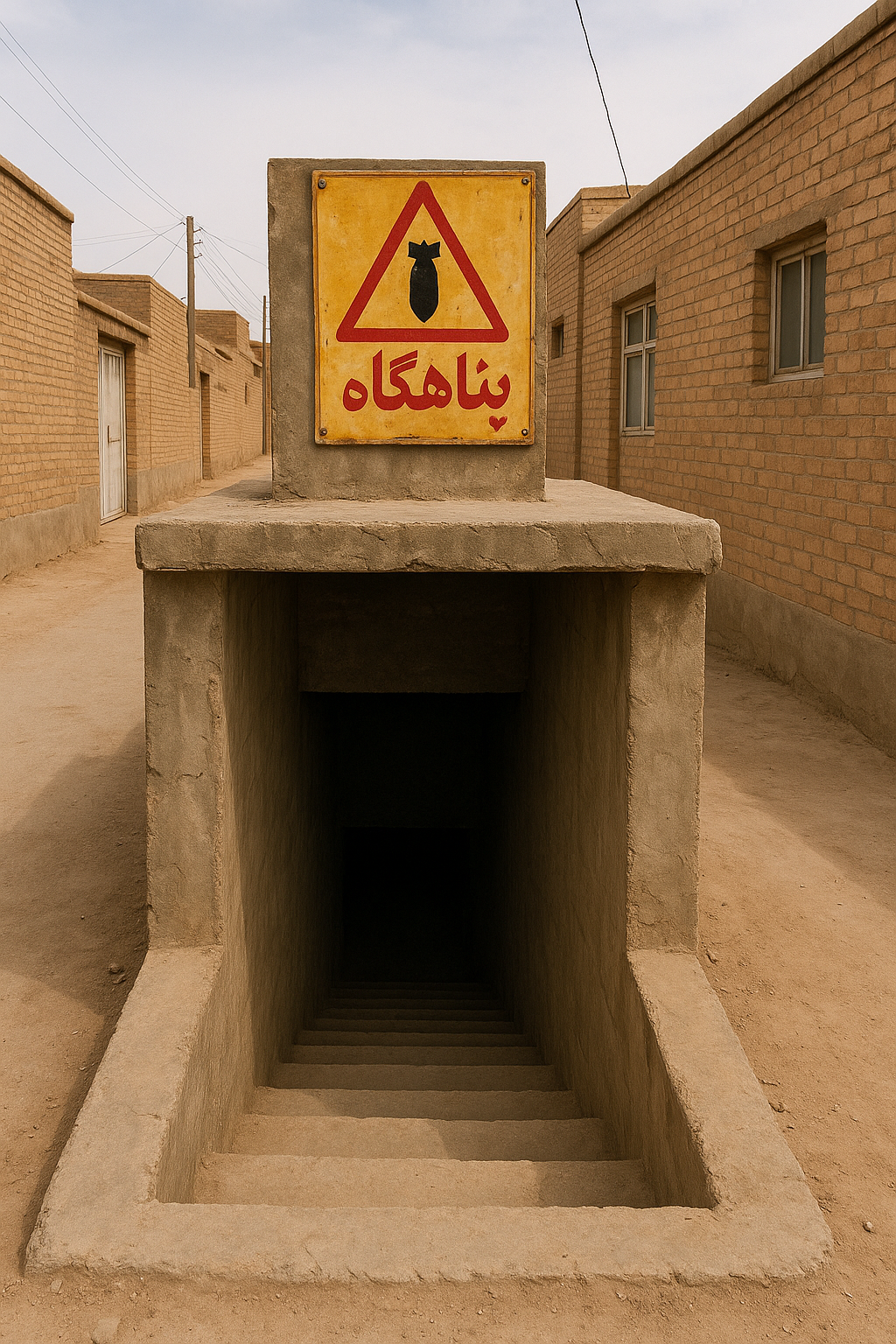 تصویر ویرانه‌های یک شهر تاریخی ایرانی پس از حمله مغول، با طاق‌های شکسته، دیوارهای فروریخته و فضایی غبارآلود و غم‌انگیز